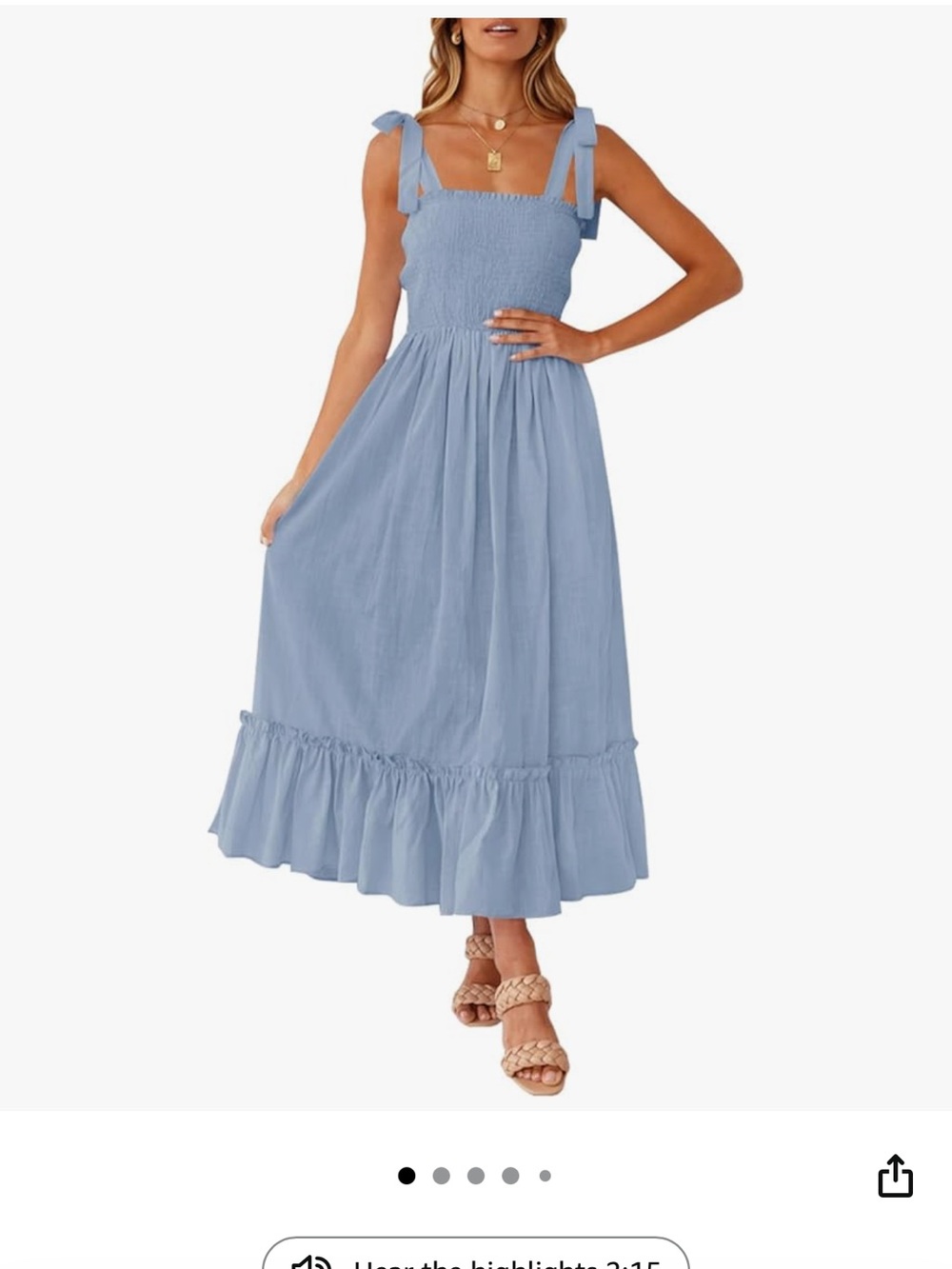 Light Blue Tie-Shoulder Smocked Maxi Dress